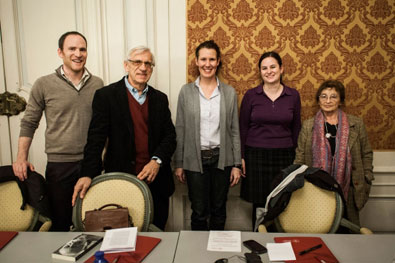 v.l.n.r.: Ádám Schönberger (MAROM), Tamás Lichtmann (ORZSE), Eszter Lányi (Haver), Ursula Mindler (AUB/MES) und Ágnes Heller (ELTE)